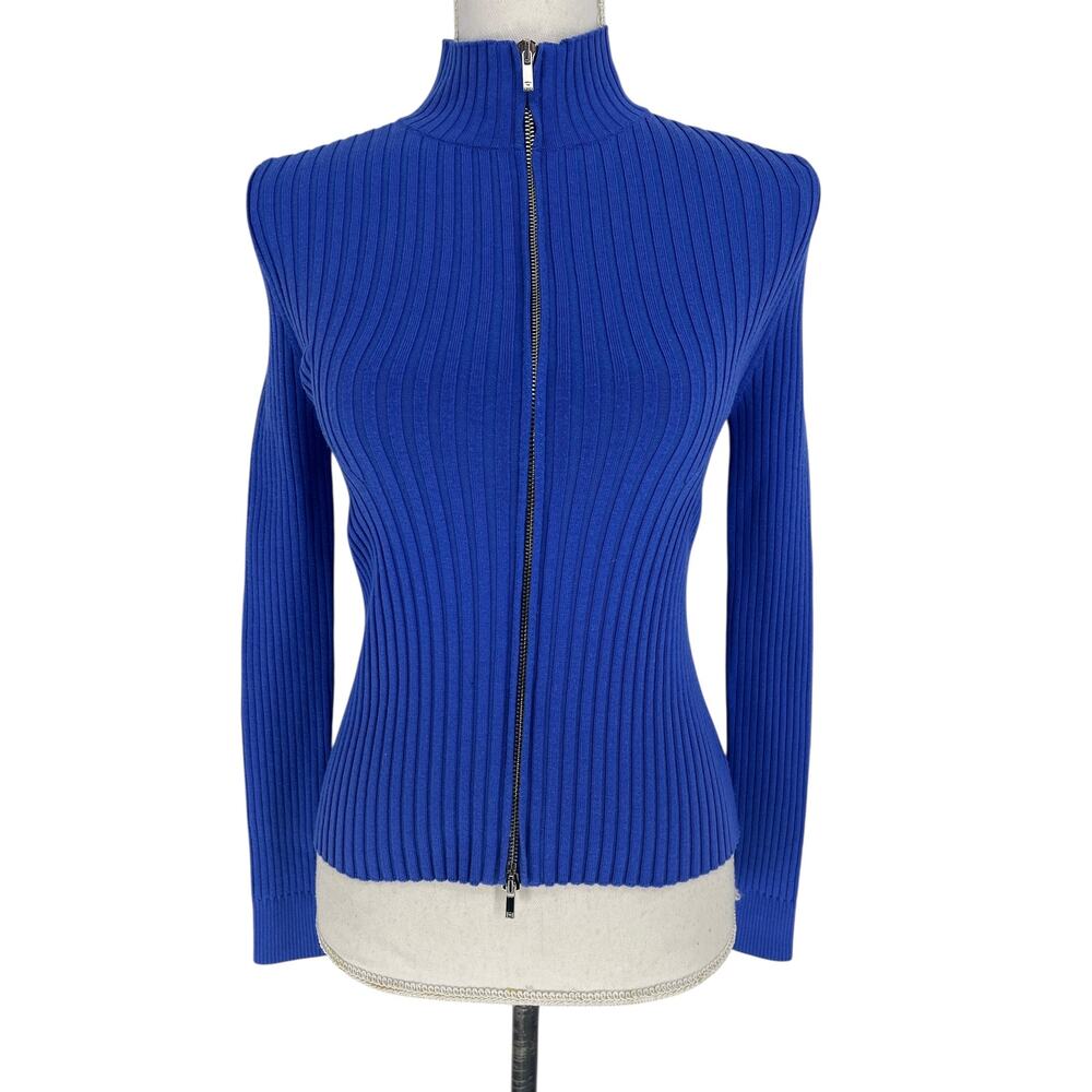 Wolford Concordia Ribbed Knit Zip Cardigan Blue XS - Picture 5 of 16